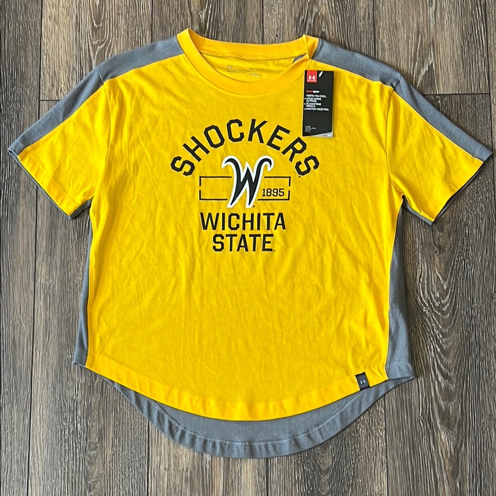 NWT Wichita State Shockers Under Armour Yellow Gray Shirt Adult Size Medium